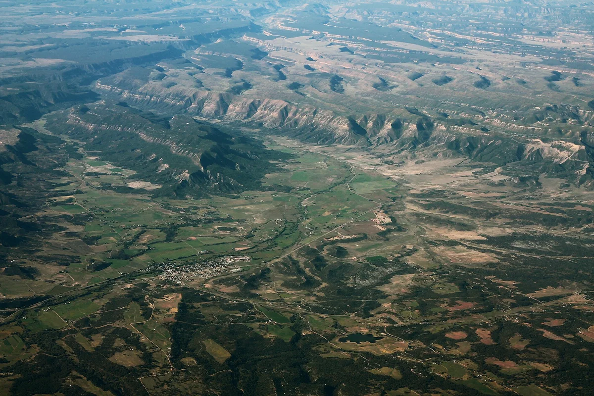 Aerial view of Mancos and Webber Mountain in Montezuma County, Colorado