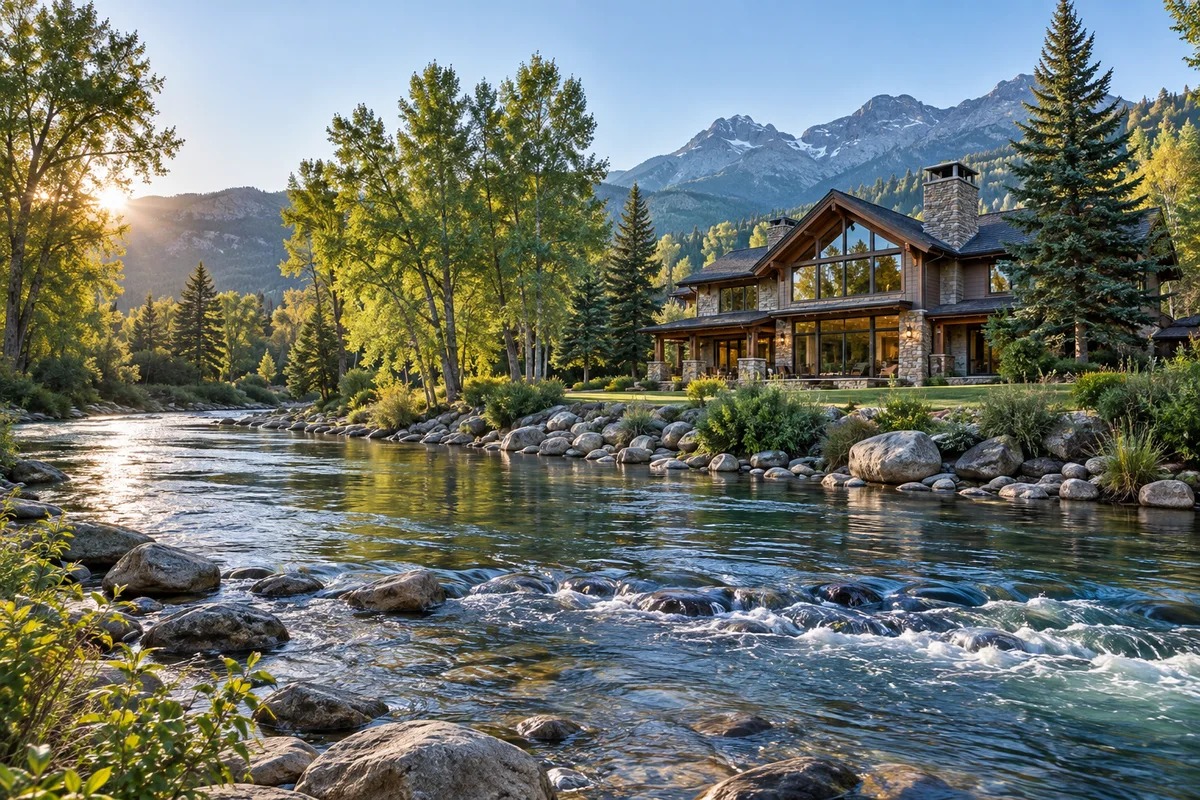 Southwest Colorado mountain home beside a clear flowing river